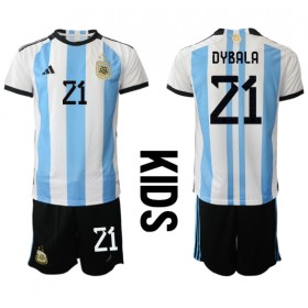 Baby Fußballbekleidung Argentinien Paulo Dybala #21 Heimtrikot WM 2022 Kurzarm (+ kurze hosen)